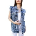 thumbnail image 6 of Womens Oversized Distressed Sleeveless Denim Vest Pockets Jean Jacket, 6 of 7