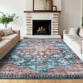 thumbnail image 2 of Oriental Washable Rugs 8x10 Non-Slip Soft Bedroom Rug, Low Pile Stain Resistant Floor Carpet for Living Room, Vintage Distressed Accent Rug, Medallion Floral Printed Rug, Blue, 2 of 10