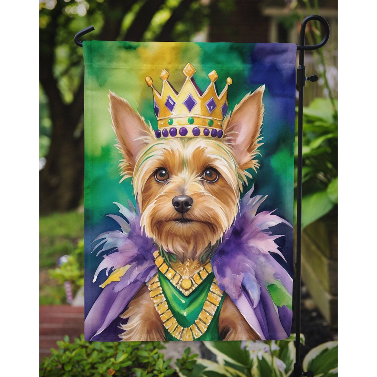 Silky Terrier King of Mardi Gras Garden Flag 11.25 in x 15.5 in