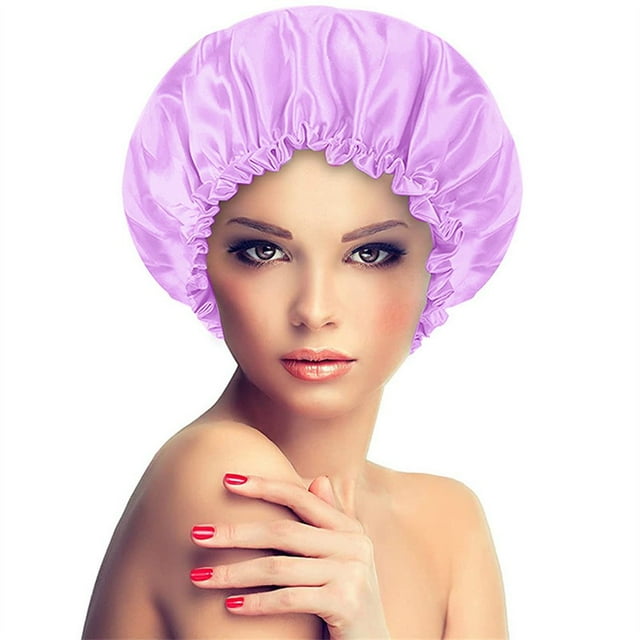 Satin Bonnet Sleeping Cap Double Layer Elasticated Trim Soft Night Hat for Woman