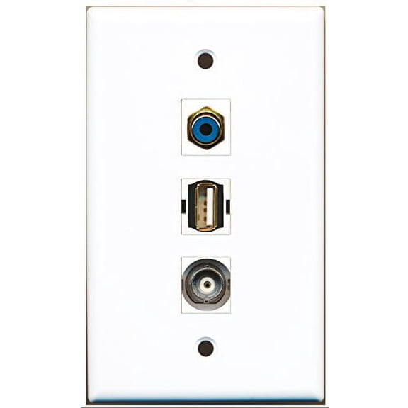 RiteAV - 1 Port RCA Blue and 1 Port USB A-A and 1 Port BNC Wall Plate