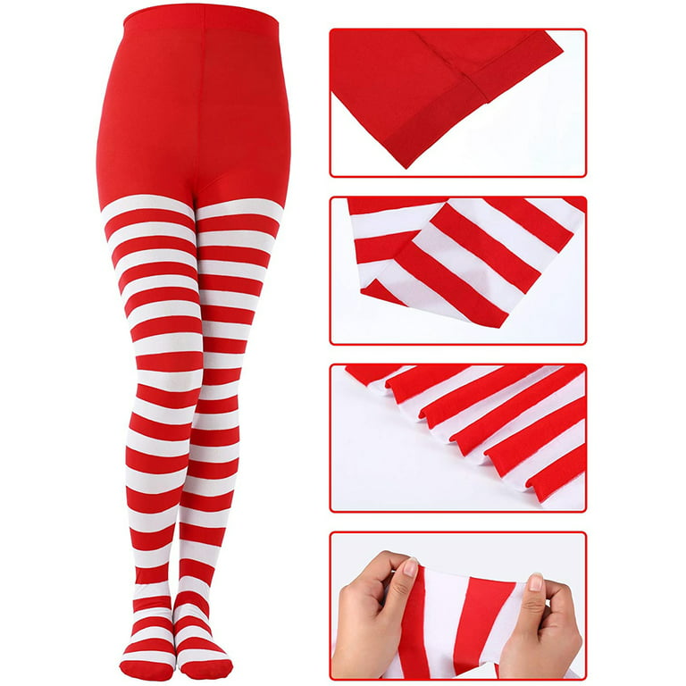 Women's Christmas Striped Tights Striped High Waist Leggings Thigh High  Stocking Christmas Costume 