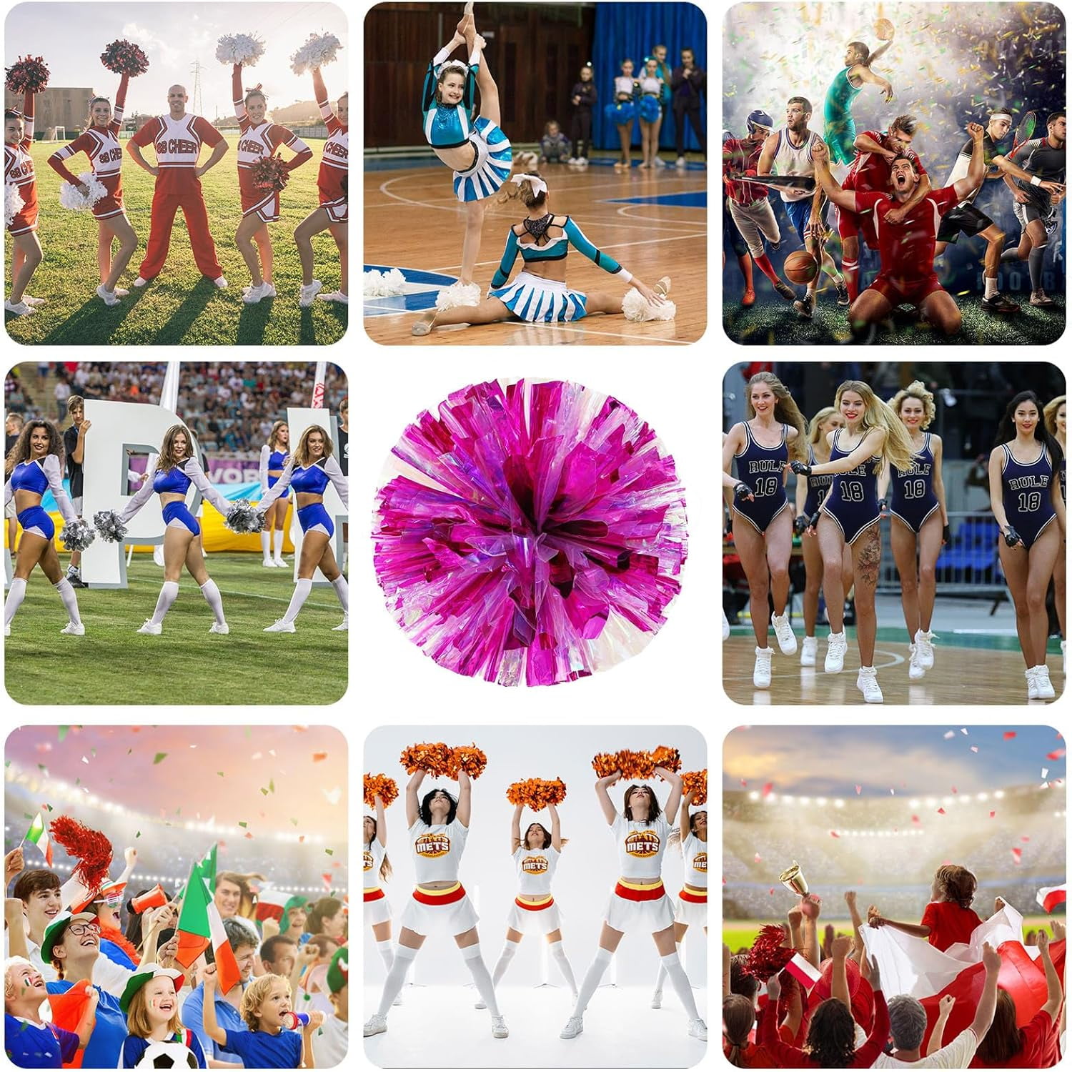 24 Pack Cheerleading pom poms,Cheer pom poms Sports Dance Cheer Plastic Pom Poms Cheerleading for Sports Team Spirit Cheering (Colorful+Blue)
