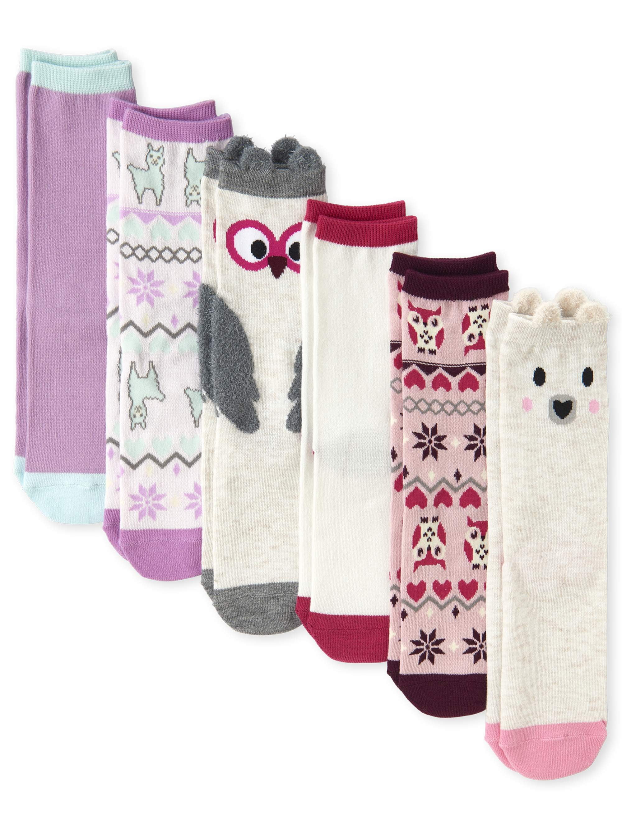 The Childrens Place Girls Socks, 6 Pack Crew Animal Graphic Set (Big