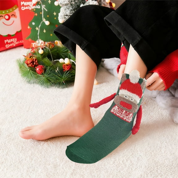 CaiYueKe Christmas Magnetic Socks with Funny Design, Festive Fuzzy Holiday Socks for Women Men Couples, Novelty Xmas Stocking Stuffers Gift for Winter Christmas Party