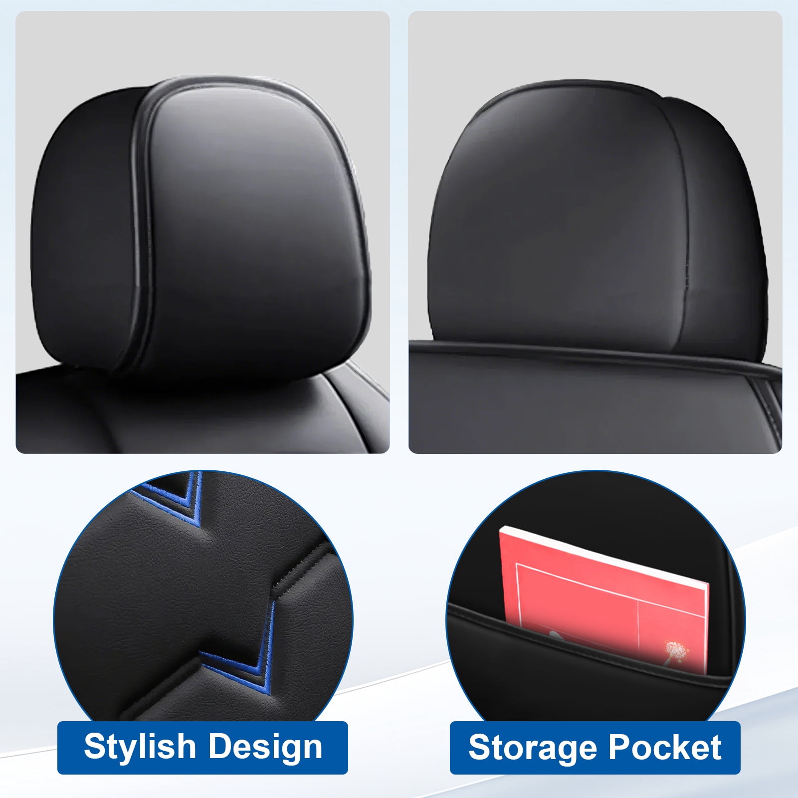 FANOTEK Custom Fit for Chevrolet Trax 2015-2021 Car Seat Cover, Breathable Faux Leather Full Set Seat Cushion with Airbag Compatible Black Blue