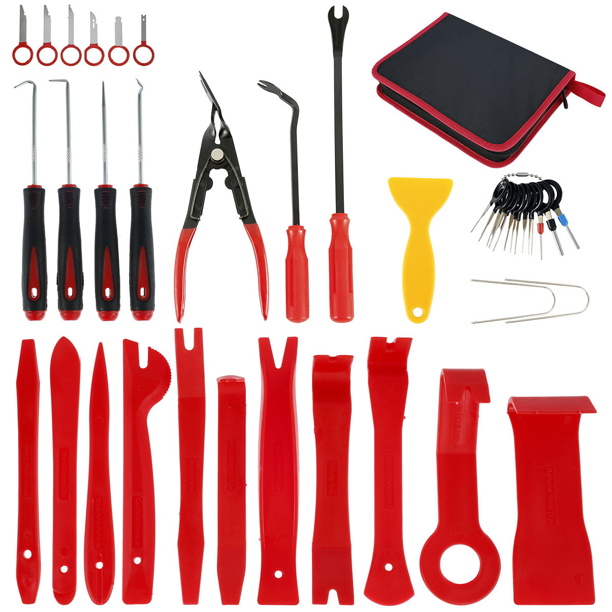 Car Door Open Pry Tool 13Pcs/Set Universal Panel Dash Trim Removal Installer Tool Maintenance Kits with Long Reach Grabber Wedges Inflatable Shim Bag 
