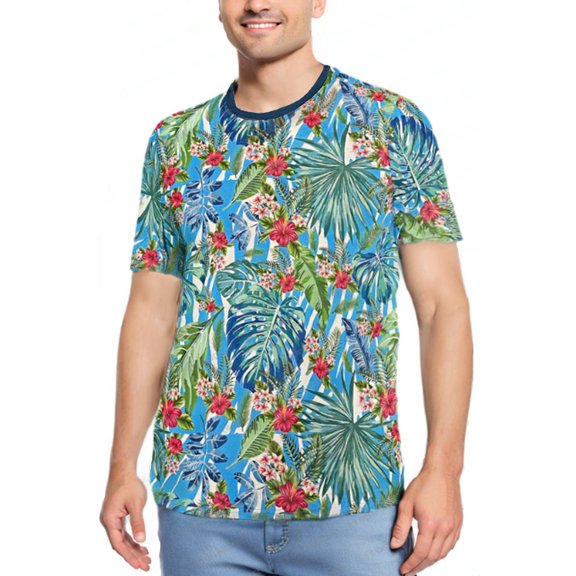 Weiv Mens Adult Polyester Short SleeveTshirt Hawaiian Tee for Men Casual Round Neck Shirt