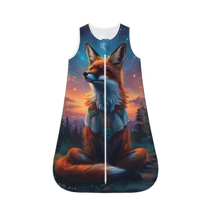 

Fotbe Starry Sky Meditating Fox Pattern Sleep Sack - Baby Wearable Blanket with Zipper Extra Soft Cotton Sleeveless Sleeping Bag for Infants-Medium
