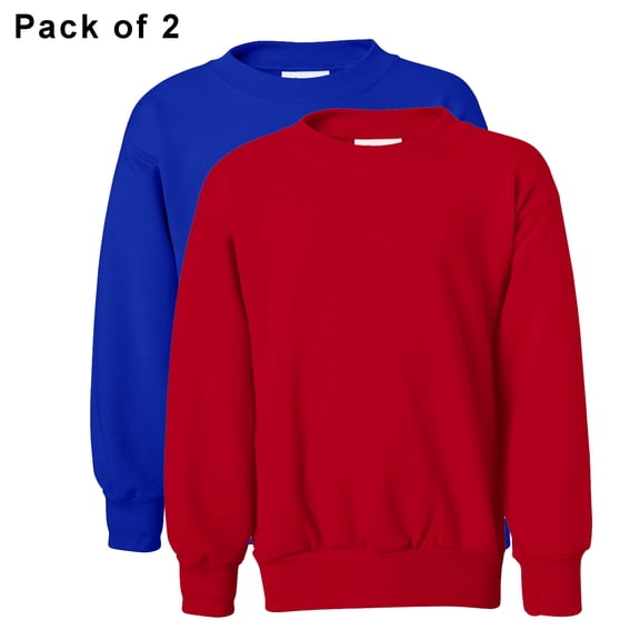 Hanes Youth Fleece Sweatshirt Comfort Blend Ecosmart Crewneck Boys Girls Long Sleeve 50 Cotton/50 Polyester, 7.8 Oz, Variegated Color, XS Size, 2 Pack
