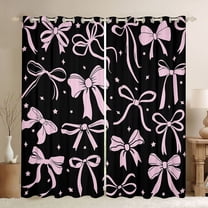 Feelyou Stars Bowknot Black Out Curtains, Black Pink Curtains Pack of 2 (42x63 Each)