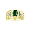 thumbnail image 1 of RYLOS Men's Rings Yellow Gold Plated Silver Rings Classic Designer Style 8X6MM Gemstone & Diamond Ring Green Sapphire Birthstone Rings For Men Size 11, 1 of 7