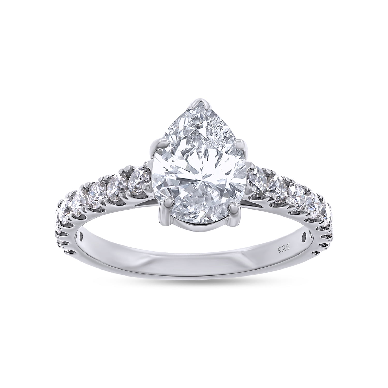 1 1/2 Carat 8X6MM Pear & Round Cut Lab Created Moissanite Diamond Wedding Promise Ring In 14K White Gold Over Sterling Silver Teardrop Wedding Bands for Women (VVS1 Clarity, 1.50 Cttw)-4