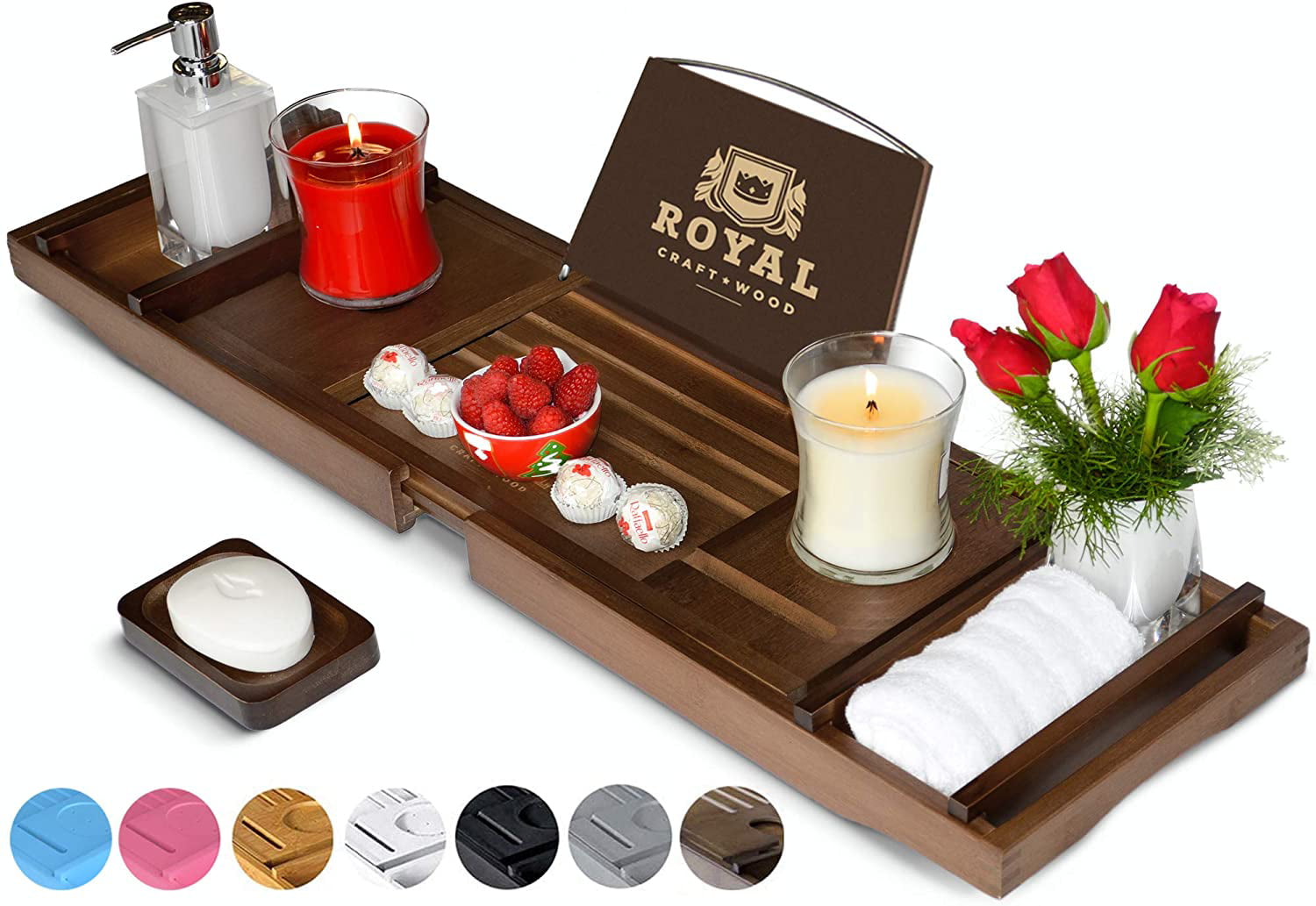 Details about    Royal Luxury Bamboo Bathtub Caddy Tray Free Soap Holder Brown Best Quality 