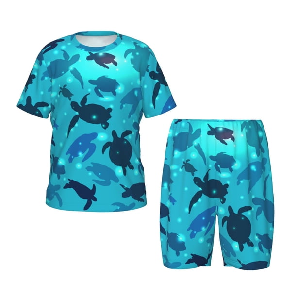 Fotbe World Turtle Day Pijama Estampada de 2 Piezas para Niños – Ropa de Dormir de Manga Corta Cómoda para Niños y Niñas, Camiseta y Shorts de Algodón-Medium