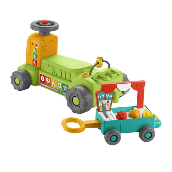Fisher-Price Laugh & Learn 4-in-1 Farm to Market Tractor Ride-On Learning Toy- Bilingual Version