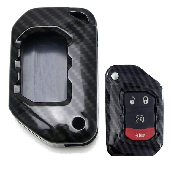 Glossy Black Carbon Fiber Pattern Exact Fit Flip Key Fob Shell Cover For Jeep: 2018-up Wrangler JL and 2020-up Gladiator