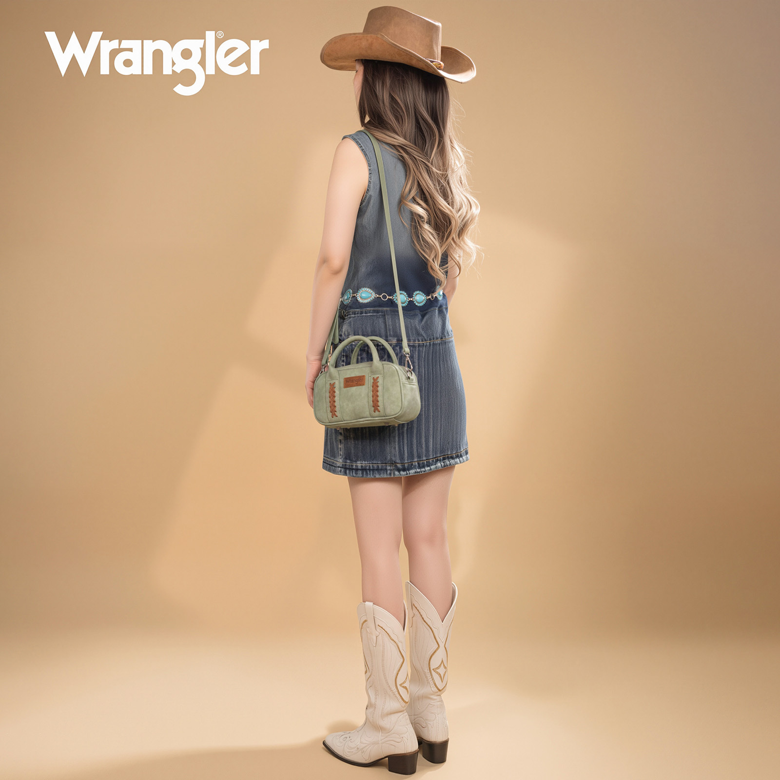 Wrangler Barrel Bag Retro Top Handle Bags with Crossbody Strap Boston Satchel Purse and Handbag Women, Green