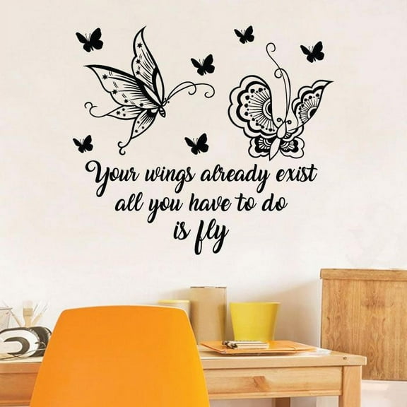 Your Wings Quote Butterfly Butterflies Silhouette Wall Sticker Art Decal for Girls Boys Kids Room Bedroom Nursery Kindergarten House Fun Home Decor Stickers Wall Art Vinyl Decoration Size (8x10 inch)