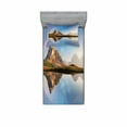 thumbnail image 2 of Landscape Bedding Set with Sheet & Covers, Rainbow over Mountain Lake Reflection in Clear Water Dreamy Spots on Earth Photo, Printed Bedroom Decor 2 Shams, 4 Sizes, Multicolor, by Ambesonne, 2 of 3