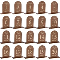 20 Pcs Wooden Wedding Table Numbers 1-20 with Stand Coconut Brown Double Sided Print Arch Table Number Sign with Holder DIY