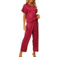 thumbnail image 4 of INSPIRE CHIC Women's Satin Pajamas Set Summer Outfits Short Sleeves Tops with Pants Silky Lounge Sets M Red, 4 of 6
