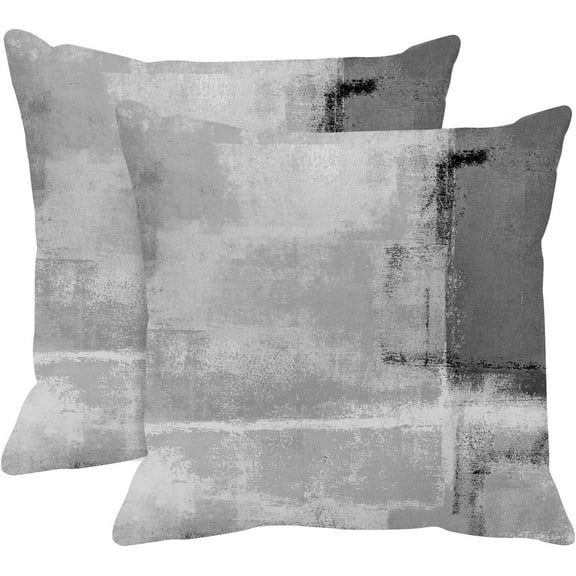 Throw Pillow Covers Modern Home Art Decor, 18 x 18 Inches Set of 2 Abstract Oil Painting Pillowcases for Bedroom, Living Room, Cushion Couch Sofa, Abstract White Grey
