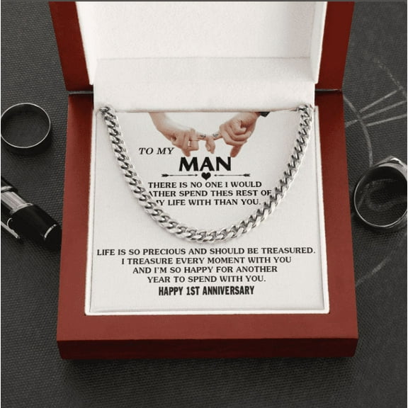To My Man Silver Adult Chain Necklace Gift, Romantic 1st Anniversary Gifts for Him, Jusband Gifts