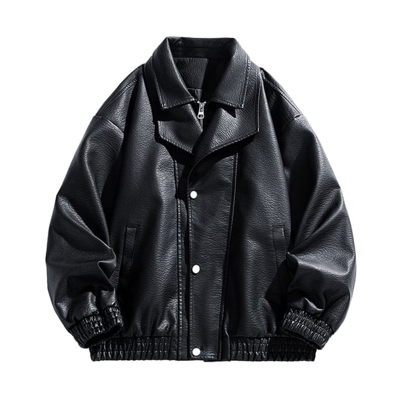 ZUKMRJPC Men's Classic Leather Motorcycle Jacket Vintage Solid Color Lapel Full Zipper Button Jackets Winter Warm Windproof Coats