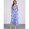 thumbnail image 3 of DARING DIVA V Neck Smocked Ruffle Tiered Maxi Dress L Blue, 3 of 7