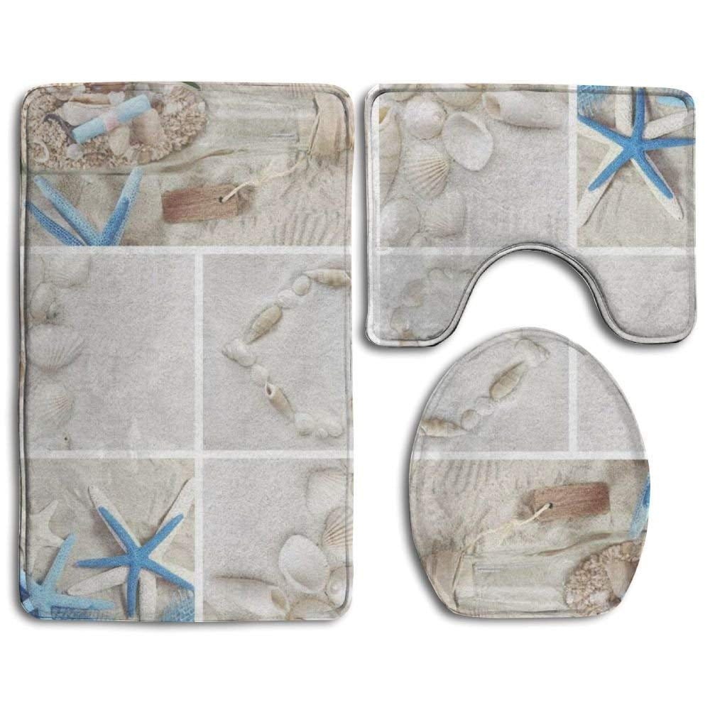 GOHAO Beach Theme 3 Piece Bathroom Rugs Set Bath Rug Contour Mat and