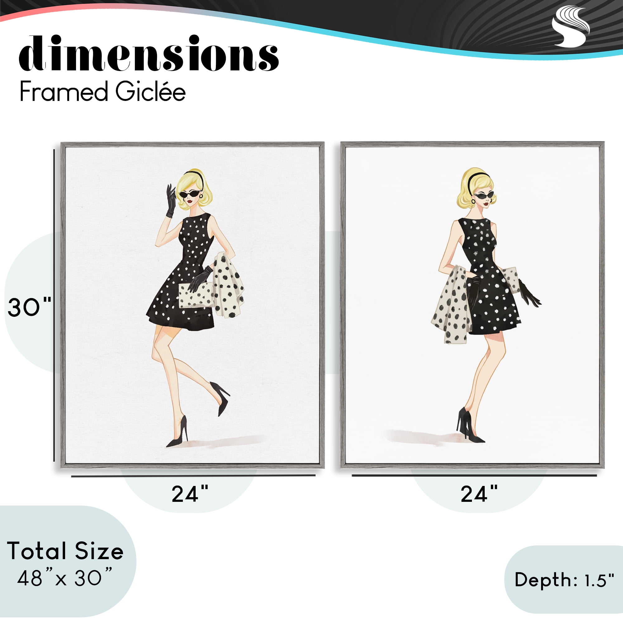 Stupell Industries Retro Glam Female 2 Piece Gray Framed Giclee Art Set, design by Ziwei Li