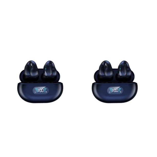 Cateissary Auriculares inalámbricos Pantalla LED Auriculares Cancelación de ruido Auriculares de conducción ósea Auriculares deportivos negro obsidiana 2piezas