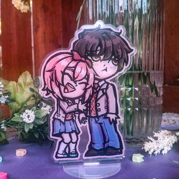 DDLC MC and Sayori Fan Art Acrylic Standee, Doki Doki Literature Club Anime Character Desk Decor