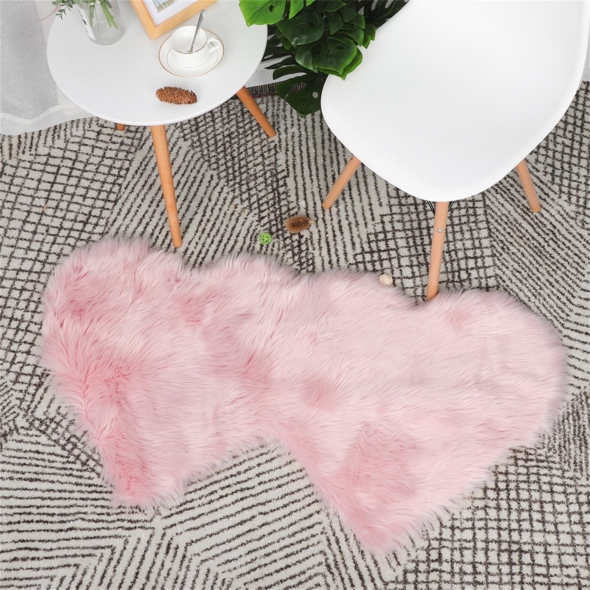 Wool Imitation Sheepskin Rugs Faux Fur Double Heart Shaped Area Rug for