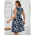 thumbnail image 6 of SHOWMALL Women Plus MIdi Dresses Summer Floral Sleeveless Casual Loose Navy Peony Silhouette 4X Flowy Pleated Button Down Midi Beach Sun Dress with Pockets, 6 of 6