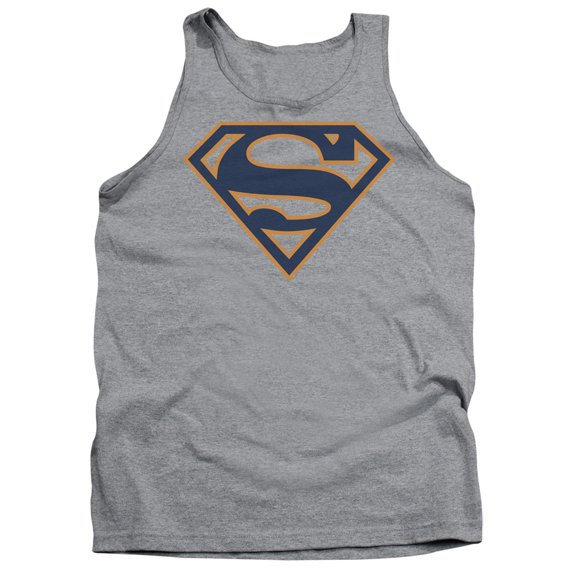 Superman Navy & Orange Shield Adult Tank Top Athletic Heather