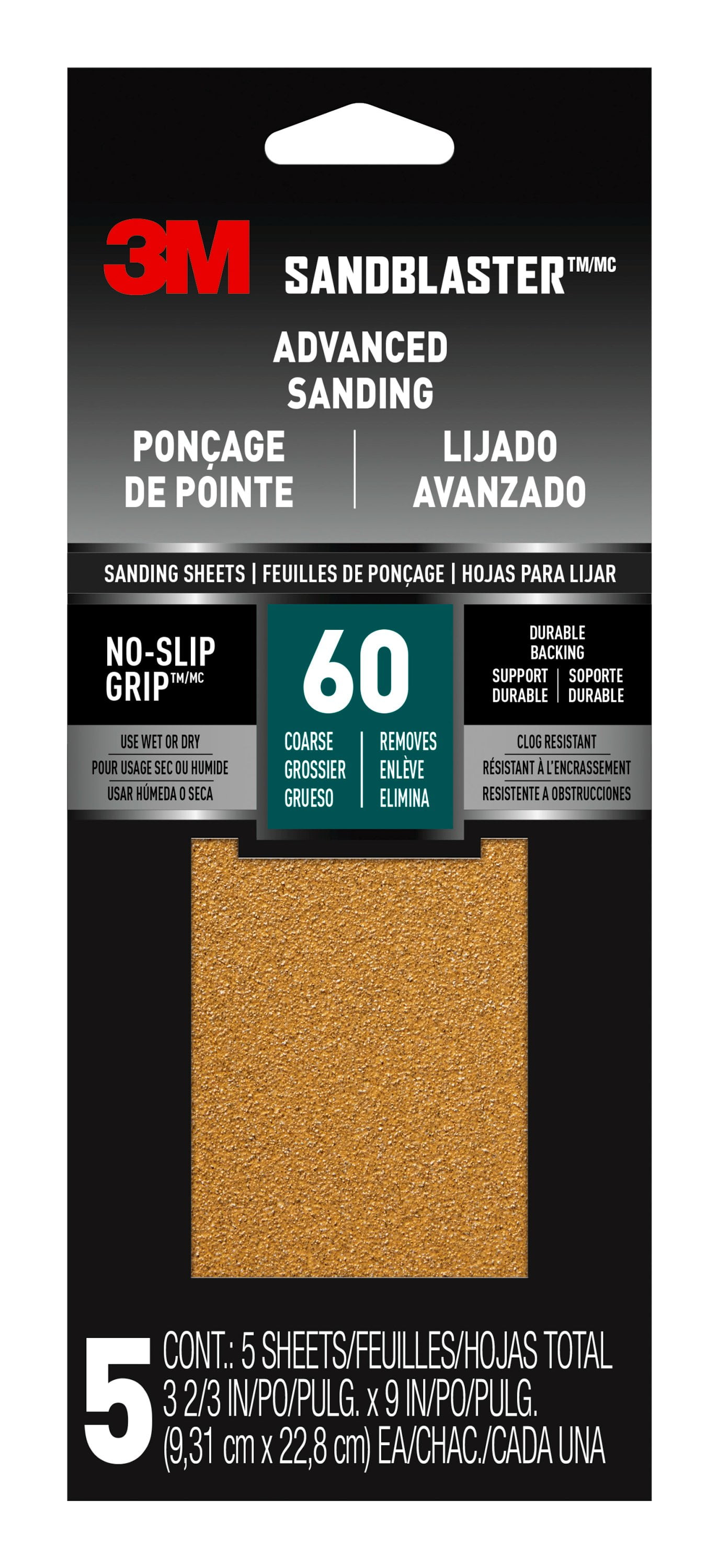 3M SandBlaster Set of 6 Sandpaper 60 Grit Coarse 9 x 11 inch; 2 Packs of 3 Sheet