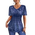 thumbnail image 2 of Fantaslook Blouses for Women Dressy Casual V Neck Pleated Tunic Tops Summer Short Sleeve Boho Shirts, 2 of 7