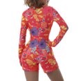 thumbnail image 3 of Diconna Women Close-fitting Overalls Floral Print Turn-down Collar Playsuit, 3 of 9