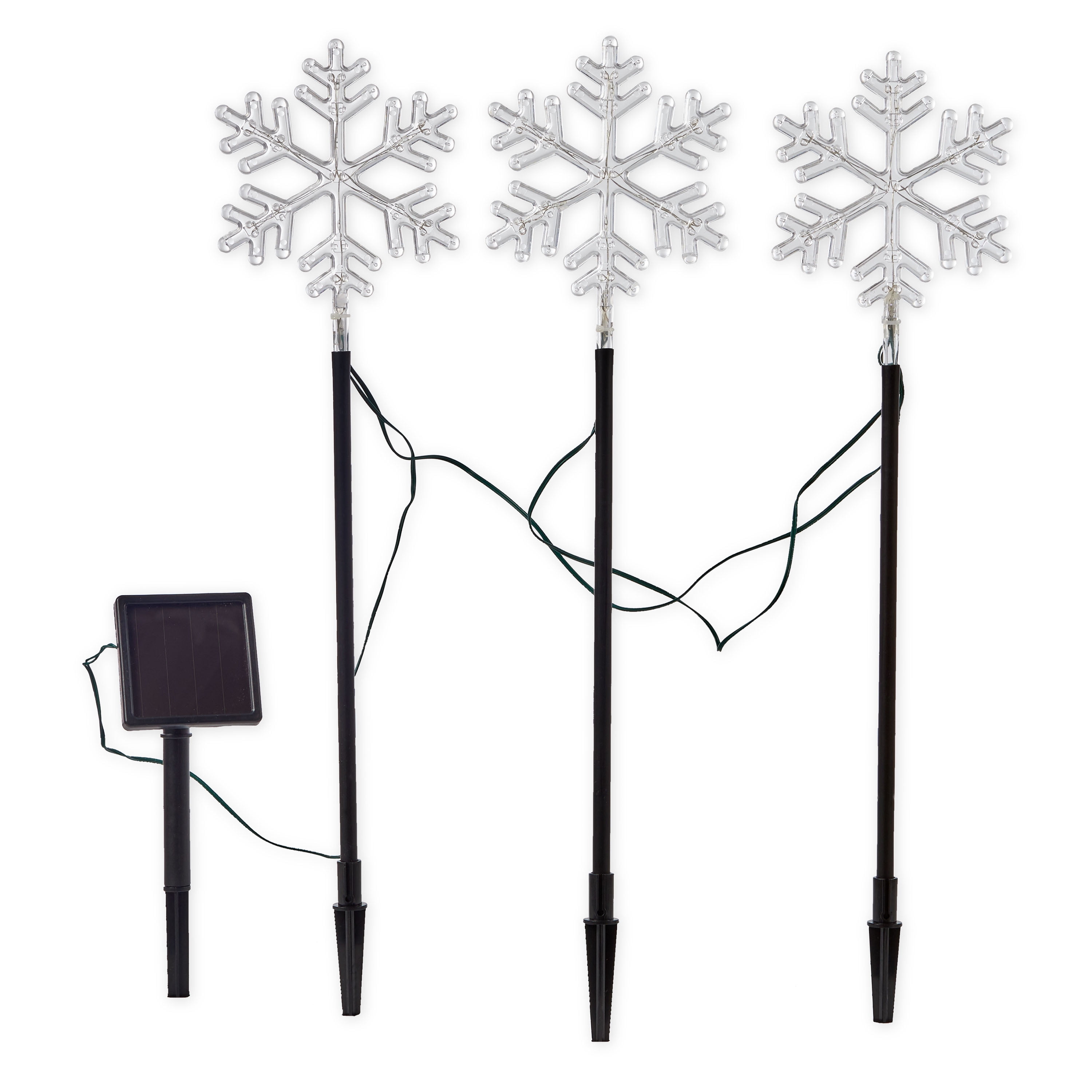 Holiday Time 3-piece LED Solar Snowflake Lawn Stakes, Cool White