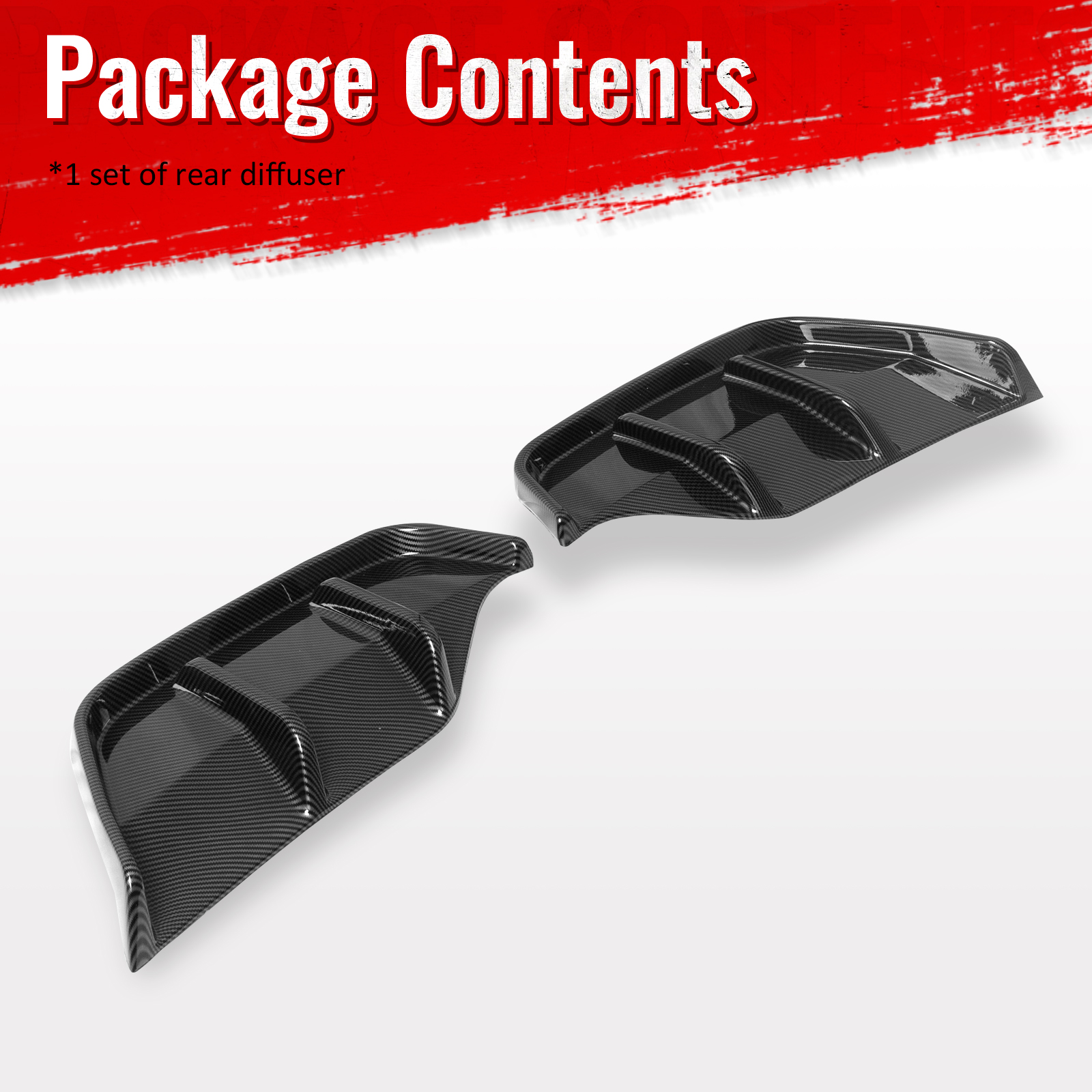 Ikon Motorsports Rear Aprons, Compatible with 2025-2026 Tesla Model Y Juniper,  IKON Style PP Polypropylene PP Carbon Fiber Print Rear Bumper Lip Lower Side Spat Valance Winglet Canard Protector 2PC