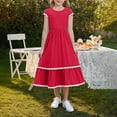 thumbnail image 6 of MKOSPLRT Maxi Dresses for Girl 5-15 Years Short Sleeve Crew Neck Wedding Dresses Ruffle Party A Line Dresses with Pockets, 6 of 9