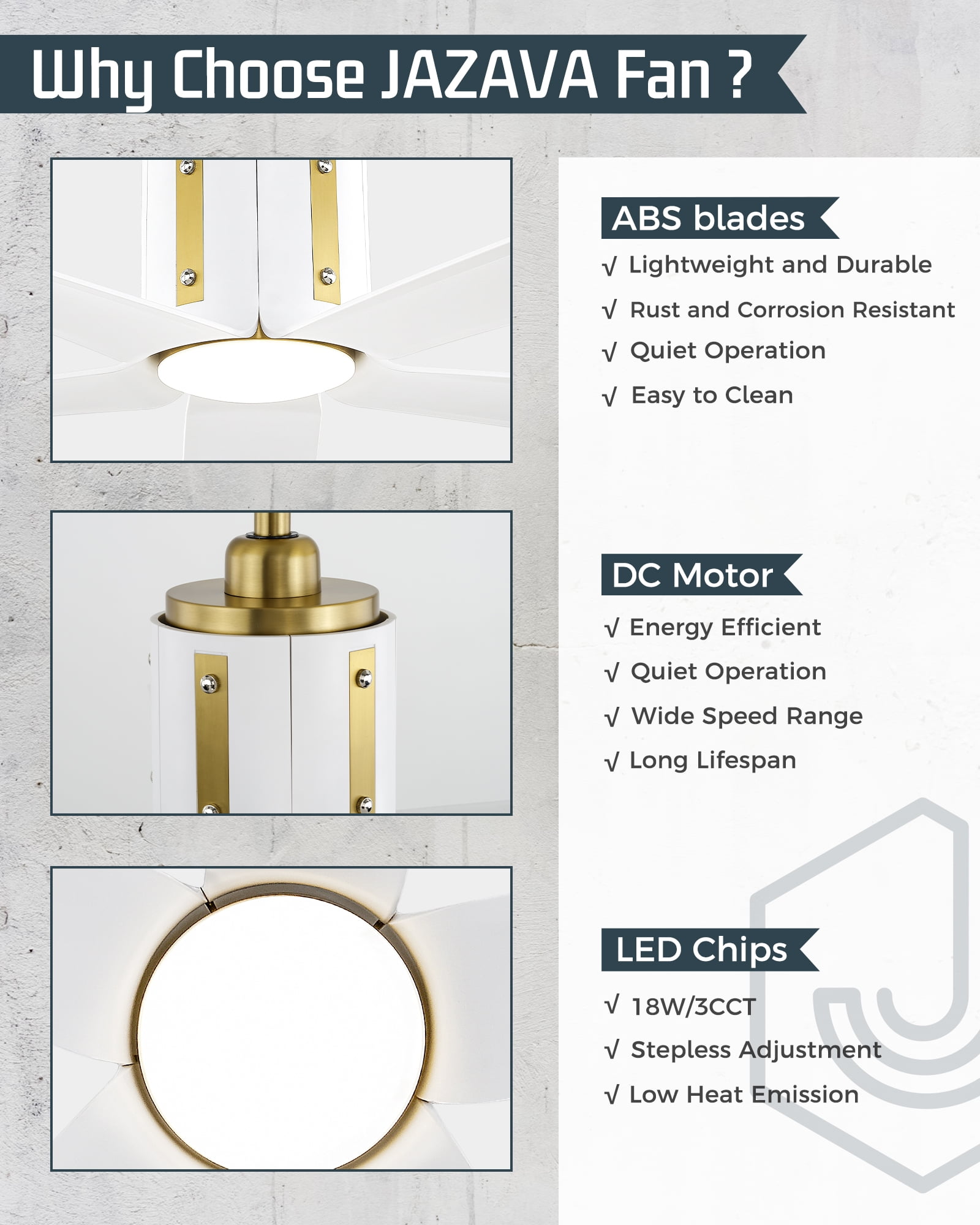 Ltmate 60" Smart Ceiling Fan with Light: Gold & White,Quiet DC Motor