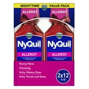 Vicks NyQuil Allergy Liquid, Nighttime Allergy Medicine for Adults, Berry, Twin Pack 2x12 fl oz