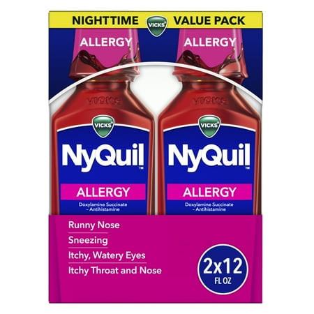 Vicks NyQuil Allergy Liquid, Nighttime Allergy Medicine for Adults, Berry, Twin Pack 2x12 fl oz