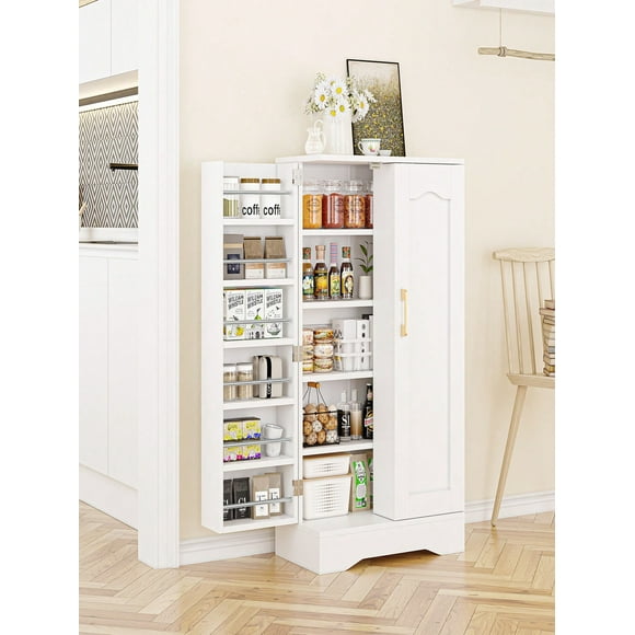 41" Kitchen Pantry Cabinet Kitchen Storage Cabinet With Doors And Adjustable Shelves Food Pantry Cabinet For Kitchen, Living Room And Dining Room,Whit