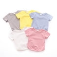 thumbnail image 3 of Baby Toddler Solid Color Short Sleeve T-Shirts for Boys Girls Summer Basic Cotton Crewneck Tee Shirt Tops 9 Months-4 Years, 3 of 4