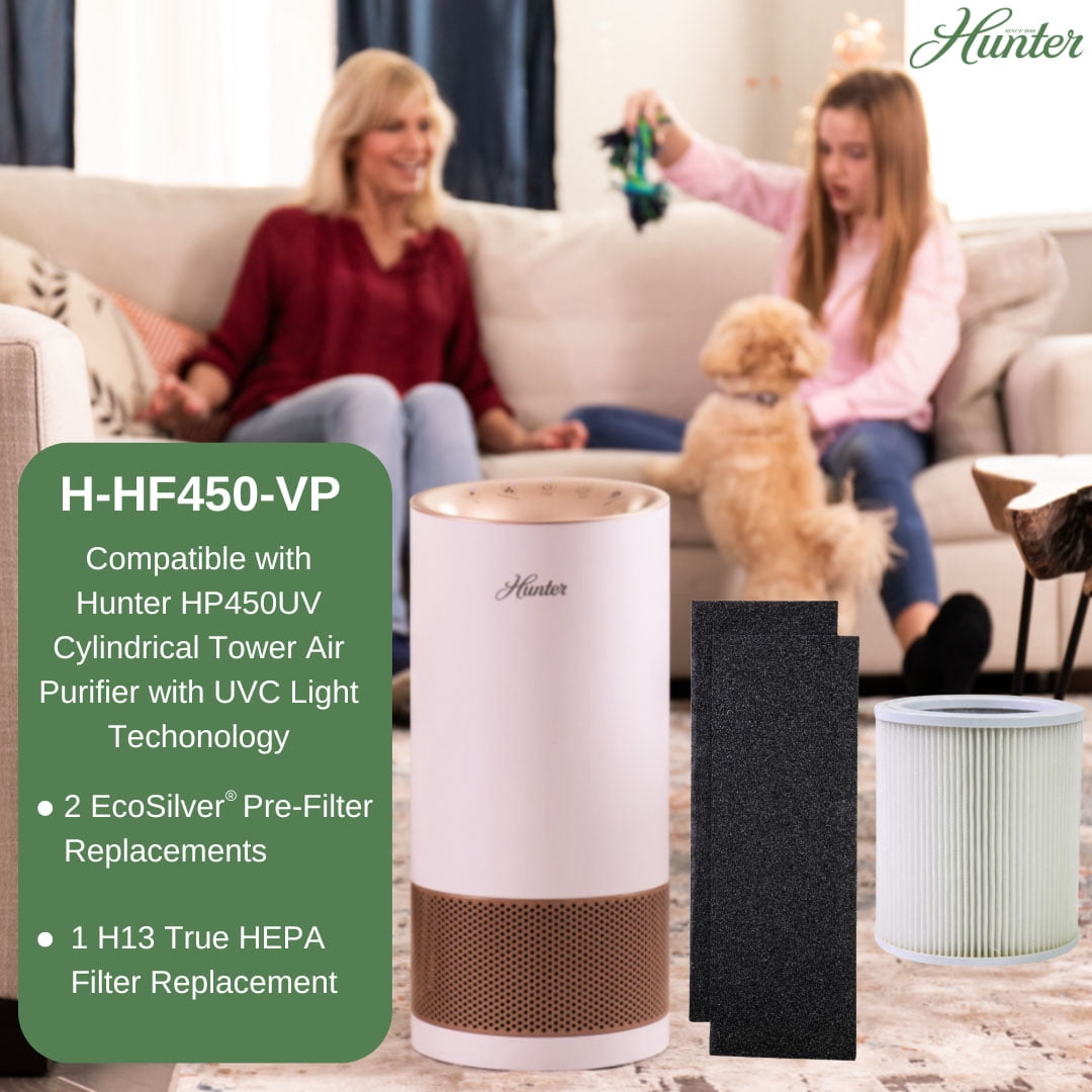 Hunter Fan Company  H-HF450-VP Replacement Filter Value Pack with HEPA EcoSilver Pre-Filter for HP450UV Air Purifier Series, 3 Piece Set, White