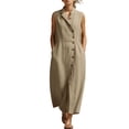 thumbnail image 2 of Shihyeh Linen Dresses for Women 2026 Casual Maxi Dress Lightweight Sleeveless Button Down Dresses V Neck Summer Beach Dresses, 2 of 6